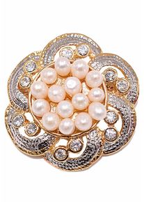 Firetti Damen Brosche "Schmuck Geschenk Ansteckschmuck Blume Glitzersteine", gelb, Messing, Perlen, Broschen, mit Strassstein - mit