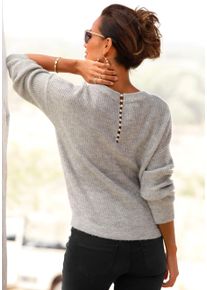Lascana Damen V-Ausschnitt-Pullover, grau, modisch, Gr. 36, meliert, Rippstrick, Obermaterial: 77% Polyacryl, 19% Polyester, 4% Elasthan, Pullover,