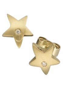 Jobo Damen Paar Ohrstecker "Sterne", SI = kleine Einschlüsse, Gelbgold 585-Diamanten, gelb, Gelbgold 585, Diamanten, Ohrringe, 585 Gold mit 2
