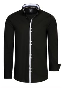 Rusty Neal Herren Langarmhemd, schwarz, casual, Gr. XXL, mehrfarbig, 97% Baumwolle, 3% Elasthan, Hemden, mit trendigem Doppelknopf-Verschluss