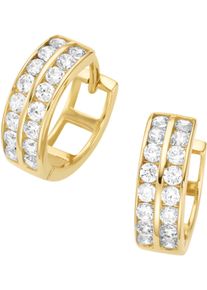 Firetti Damen Paar Creolen "Schmuck Geschenk Gold 375 Ohrschmuck Ohrringe Klappcreolen 2-rhg Optik", Gelbgold 375, gold, Gelbgold 375, Ohrringe, mit