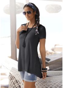 Lascana Damen T-Shirt, schwarz, modisch, Gr. 36, Jersey, Obermaterial: 100% Viskose, Shirts, mit verlängertem Rückenteil, Kurzarmshirt, Longshirt,