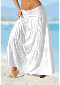 Beach Time BEACHTIME Damen Maxirock, weiß, casual, Gr. 32, unifarben, Jersey, Obermaterial: 95% Viskose, 5% Elasthan, Röcke, mit Volants, elastischer
