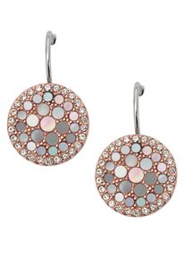 Fossil Damen Paar Ohrhaken "Disc Drop, Vintage Glitz, JF01737791", Edelstahl, rosa, Edelstahl, Ohrringe, mit Glasstein - mit Perlmutt