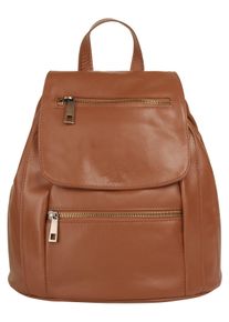 Samantha Look Cityrucksack, braun, Rindsleder, Leder, beschichtet, leicht glänzend, klassisch, Rucksäcke, echt Leder, Made in Italy