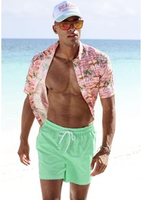 Venice Beach Herren Badeshorts, grün, Gr. S, unifarben, kontrastfarbene Details, Polyester, Recycling-Polyester, Microfaser, Badehosen, mit