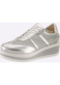Heine Damen Schnürschuh, Gr. 40, silber, Leder, Synthetik, Textil, sportlich, Schuhe