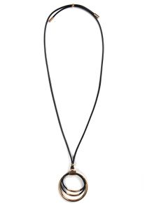 Firetti Damen Lange Kette "Textilband mit Kreisen", Metall-Polyester, L: 90cm, schwarz, Metall, Polyester, Halsketten