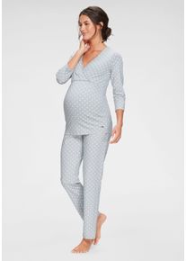 Lascana Damen Umstandspyjama, Gr. 32, grau, Obermaterial: 95% Baumwolle, 5% Elasthan, gepunktet, feminin, Homewear-Sets, in Wickeloptik mit