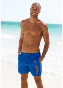 s.Oliver Herren Badeshorts "Philip", blau, Gr. M, unifarben, Microfaser, Polyester, Badehosen, mit Logo-Print im Used-Look