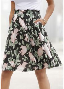 Buffalo Damen Sommerrock, bunt, modisch, Gr. 34, bedruckt, Jersey, Obermaterial: 100% Viskose, Röcke, mit Paperbag-Bund im Blumenprint, Midirock,