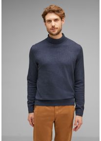 Street One MEN Herren Stehkragenpullover, blau, casual, Gr. L, unifarben, Web, 100% Baumwolle, Pullover, in Melange Optik