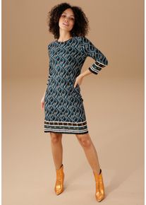 Damen Jerseykleid, blau, modisch, Gr. 40, Aniston SELECTED, gemustert, Milano Rib, Obermaterial: 85% Viskose, 10% Polyester, 5% Elasthan, Kleider, im