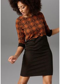 Damen Jerseykleid, orange, elegant, Gr. 46, Aniston SELECTED, gemustert, gepunktet, Jersey, Obermaterial: 65% Polyester, 30% Viskose, 5% Elasthan,