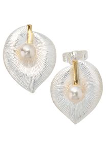 Jobo Damen Perlenohrringe "Blatt", Silber 925 (Sterlingsilber)-Perlen, silber, Silber 925 (Sterlingsilber), Perlen, Ohrringe, 925 Silber bicolor