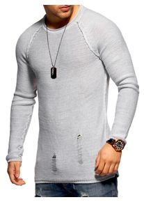 2Y Premium Herren Strickpullover "JOSCHUA", grau, casual, Gr. S, unifarben, 50% Baumwolle, 50% Polyacryl, Pullover, mit Destroyed-Elementen