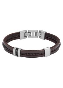 Fossil Armband "JEWELRY, JF04133040", Edelstahl-Leder, braun, Edelstahl, Leder, Armbänder