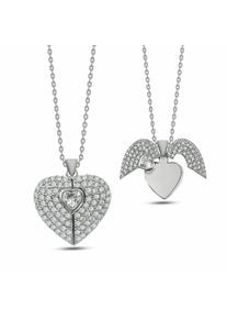 dKeniz Damen Kette mit Anhänger "925 Sterling Silber Herz-Kette", 42cm + 3cm, Silber 925 (Sterlingsilber), L: 45cm B: 16.5mm, silber, Silber 925