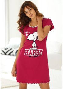 PEANUTS Damen Nachthemd, Gr. 36, rot, Single Jersey, Obermaterial: 100% Baumwolle, Basic, Kleider, mit Snoopy Print und Kräuselsäumen