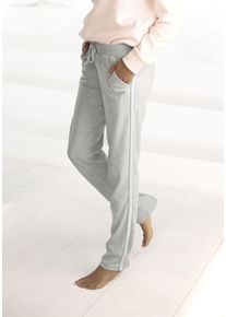 Damen Homewearhose, BENCH. LOUNGEWEAR, Gr. 32, grau, Interlock, Obermaterial: 90% Baumwolle, 10% Polyester, unifarben, Glitzerstreifen, meliert,