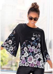 Lascana Damen Schlupfbluse, bunt, modisch, Gr. 38, bedruckt, Web, Obermaterial: 100% Viskose, Blusen, mit Blumenprint und Trompetenärmeln,