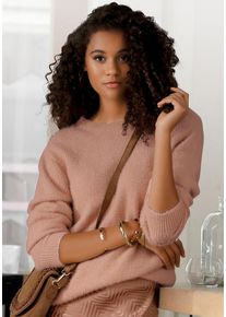 Lascana Damen Rundhalspullover, braun, modisch, Gr. 32, unifarben, Strick, Obermaterial: 68% Polyamid, 31% Polyacryl, 1% Elasthan, Pullover, mit