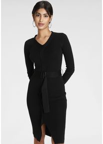 Bruno Banani Damen Strickkleid, schwarz, klassisch, Gr. 46, Strick, Obermaterial: 50% Baumwolle, 50% Polyacryl, Kleider