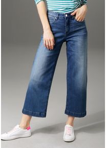 Aniston CASUAL Damen 7/8-Jeans, blau, casual, Gr. 40, Abriebeffekte, Denim/Jeans, Web, Obermaterial: 98% Baumwolle, 2% Elasthan, Jeans, in