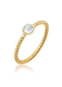 Elli Damen Fingerring "Solitär Kristalle facettiert 925 Silber", 58mm,mit Steinen, Silber 925 (Sterlingsilber), 1.5mm, gold, Silber 925