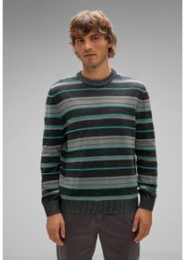 Street One MEN Herren Strickpullover, schwarz, klassisch, Gr. M, gestreift, Web, 100% Baumwolle, Pullover, mit Rippstrickdetails