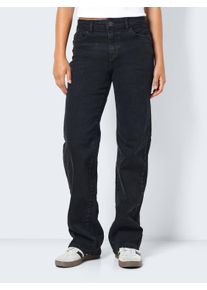 Noisy may Damen Straight-Jeans "NMYOLANDA NW WIDE JEANS BLACK NOOS", schwarz, modisch, Gr. 25, unifarben, Denim/Jeans, Obermaterial: 99% Baumwolle,