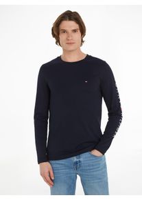Tommy Hilfiger Herren Longsleeve "TOMMY LOGO LONG SLEEVE TEE", blau, casual, Gr. S, unifarben, bestickt, Single Jersey, Obermaterial: 100% Baumwolle,