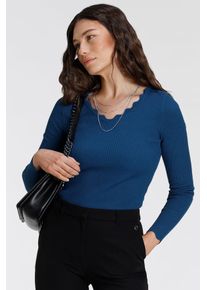 Laura Scott Damen V-Ausschnitt-Pullover, blau, feminin, Gr. 44, clean, unifarben, Rippstrick, Obermaterial: 70% Viskose, 30% Polyamid, Pullover, mit