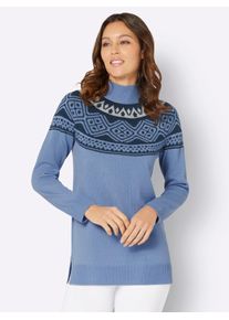 Classic Basics Damen Longpullover "Longpullover", blau, Gr. 38, gemustert, Norwegermuster, mehrfarbig, 100% Polyacryl, Pullover