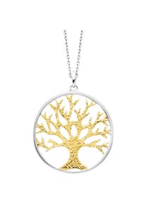 JULIE JULSEN Damen Kette mit Anhänger "925/- Sterling Silber rhodiniert/vergoldet Motiv Lebensbaum", 48cm, Silber 925 (Sterlingsilber), L: 48cm,