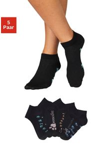 Arizona Damen Sneakersocken, Gr. 35, schwarz, Polyamid, Baumwolle, Elasthan, uni und gemustert, Socken, mit süßem Pfotendesign unter der Sohle