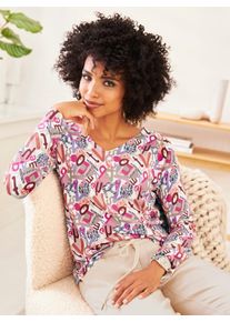 Heine Damen V-Ausschnitt-Pullover "Druck-Pullover", bunt, Gr. 48, gemustert, mehrfarbig, bedruckt, 80% Viskose, 20% Polyamid, Pullover