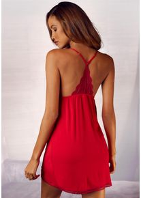 Lascana Damen Negligé, Gr. 36, rot, Single Jersey, Obermaterial: 95% Viskose, 5% Elasthan, unifarben, sexy, Kleider, mit Spitzeneinsätzen
