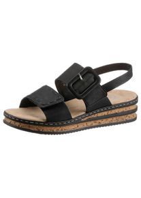 Rieker Damen Keilsandalette, Gr. 41, schwarz, Lederimitat, modisch, Schuhe, Sommerschuh, Sandale, Keilabsatz, mit modischer Schmuckspange