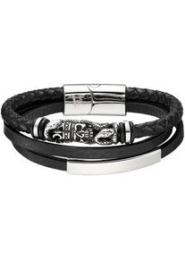 Bruno Banani Damen Lederarmband "Schmuck Geschenk Armband Totem Schädel Schlange, B4093B/20/00/21", Edelstahl-Leder, schwarz, Edelstahl, Leder,