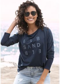 ELBSAND Damen Longsleeve "Ingiara", blau, casual, Gr. XXL, unifarben, Jersey, Obermaterial: 50% Baumwolle, 50% Polyester, Shirts, mit Logodruck