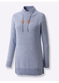 Casual Looks Damen Strickpullover "Longpullover", blau, Gr. 40, meliert, gemustert, mehrfarbig, 50% Baumwolle, 50% Polyacryl, Pullover