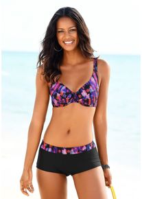 Lascana Damen Bikini-Hotpants "Sensation", bunt, Gr. 38, unifarben mit Farbeinsatz, Polyamid, Badehosen, mit bedrucktem Bündchen