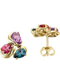 Firetti Damen Paar Ohrstecker "Schmuck Geschenk Gold 333 Ohrschmuck Ohrringe Edelstein floral", Gelbgold 333, bunt, Gelbgold 333, Ohrringe, mit