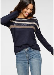 Laura Scott Damen Strickpullover, blau, feminin, Gr. 42, bedruckt, gestreift, Glitzermuster, kontrastfarbene Details, Feinstrick, Obermaterial: 70%