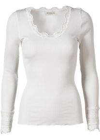 rosemunde Damen Langarmshirt "Benita Silk Blouse", weiß, feminin, Gr. XL, unifarben, Rippware, Obermaterial: 70% Seide, 30% Baumwolle, Shirts,
