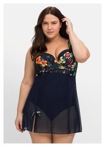 Damen Badekleid "Große Größen", blau, Gr. 40, sheego by Joe Browns, gemustert, Nylon, Xtra Life LYCRA, Badeanzüge, mit Hose und transparentem