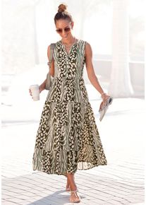 Lascana Damen Maxikleid, grün, modisch, Gr. 36, bedruckt, animal-print, Web, Obermaterial: 100% Viskose, Kleider, mit Animalprint und Knopfleiste,