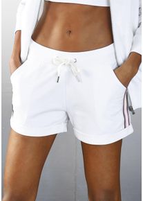 H.I.S. H.I.S Damen Strandshorts, Gr. 32, weiß, Sweatware, Obermaterial: 77% Baumwolle, 20% Polyester, 3% Elasthan, unifarben mit Farbeinsätzen, sportlich,