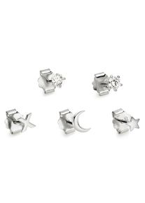 Bruno Banani Damen Ohrstecker-Set "Mulitpack Schmuck Geschenk Silber 925 Ohrschmuckset Stern Mond Kreuz", Silber 925 (Sterlingsilber), silber, Silber